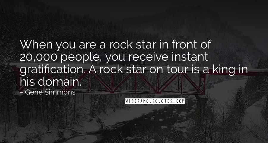 Gene Simmons Quotes: When you are a rock star in front of 20,000 people, you receive instant gratification. A rock star on tour is a king in his domain.