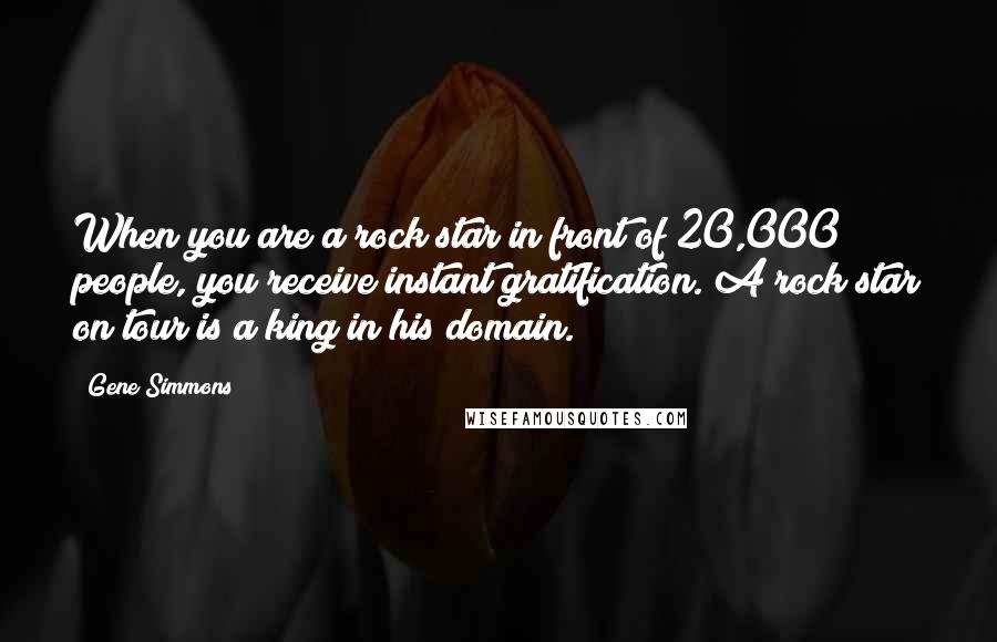 Gene Simmons Quotes: When you are a rock star in front of 20,000 people, you receive instant gratification. A rock star on tour is a king in his domain.