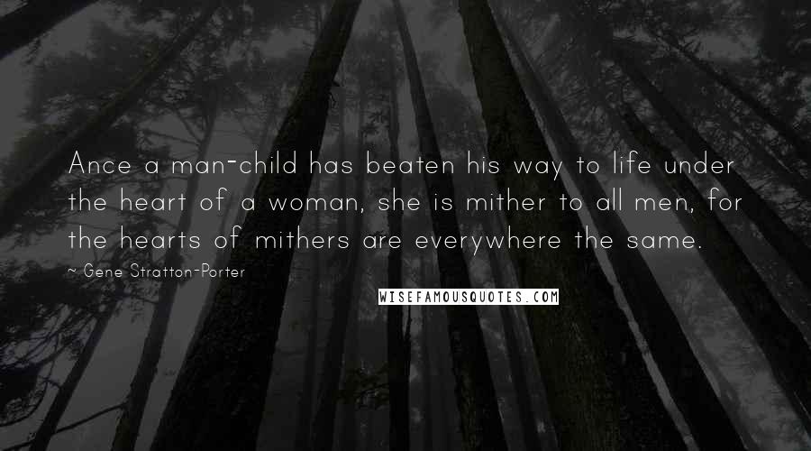 Gene Stratton-Porter Quotes: Ance a man-child has beaten his way to life under the heart of a woman, she is mither to all men, for the hearts of mithers are everywhere the same.