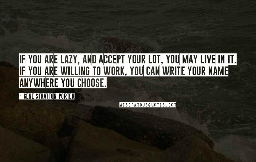 Gene Stratton-Porter Quotes: If you are lazy, and accept your lot, you may live in it. If you are willing to work, you can write your name anywhere you choose.