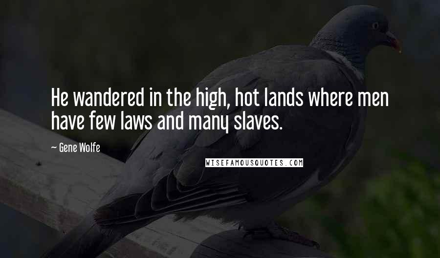 Gene Wolfe Quotes: He wandered in the high, hot lands where men have few laws and many slaves.