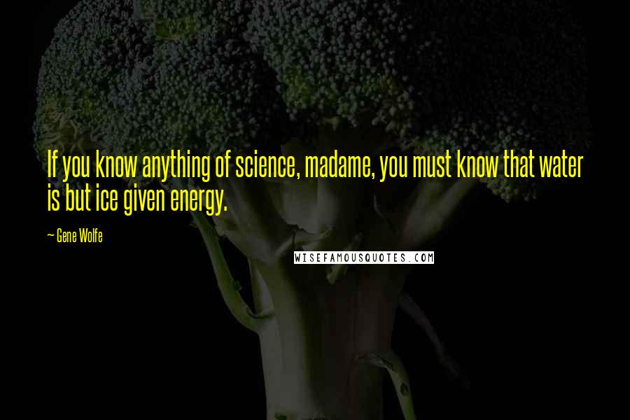 Gene Wolfe Quotes: If you know anything of science, madame, you must know that water is but ice given energy.