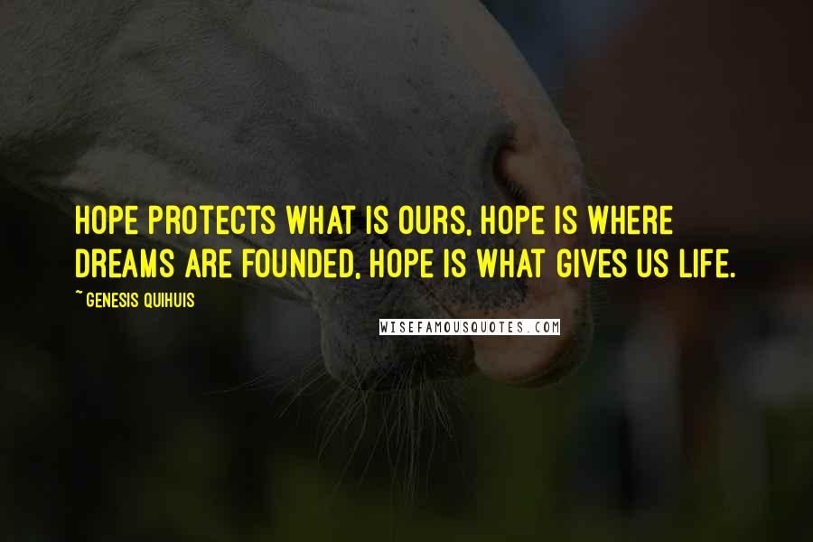 Genesis Quihuis Quotes: Hope protects what is ours, hope is where dreams are founded, hope is what gives us life.
