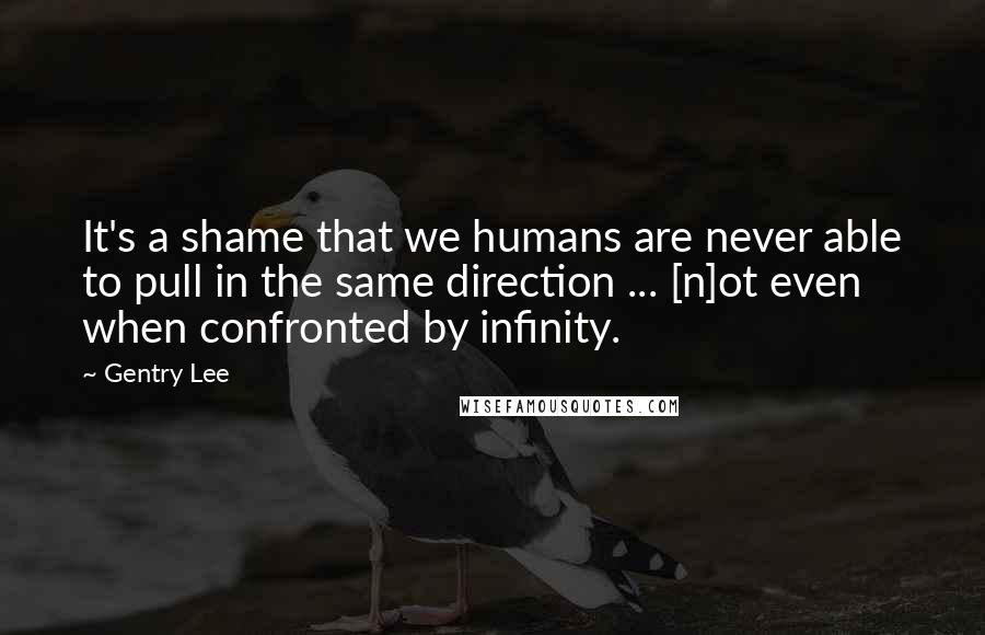 Gentry Lee Quotes: It's a shame that we humans are never able to pull in the same direction ... [n]ot even when confronted by infinity.