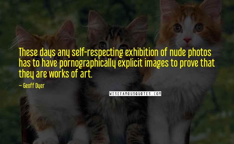Geoff Dyer Quotes: These days any self-respecting exhibition of nude photos has to have pornographically explicit images to prove that they are works of art.
