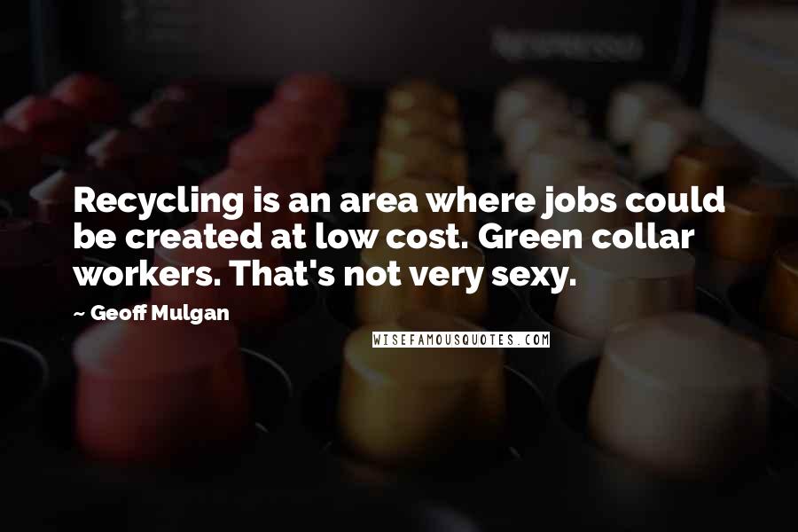 Geoff Mulgan Quotes: Recycling is an area where jobs could be created at low cost. Green collar workers. That's not very sexy.