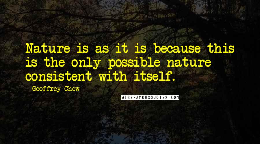 Geoffrey Chew Quotes: Nature is as it is because this is the only possible nature consistent with itself.