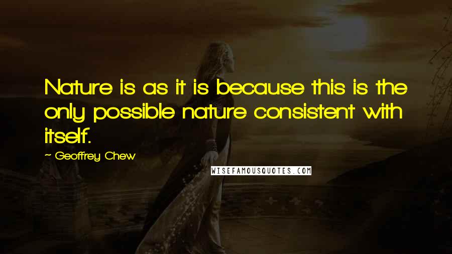 Geoffrey Chew Quotes: Nature is as it is because this is the only possible nature consistent with itself.