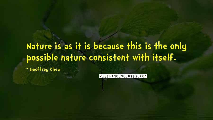 Geoffrey Chew Quotes: Nature is as it is because this is the only possible nature consistent with itself.