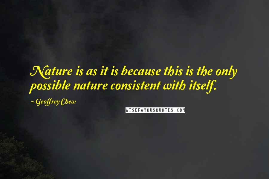Geoffrey Chew Quotes: Nature is as it is because this is the only possible nature consistent with itself.
