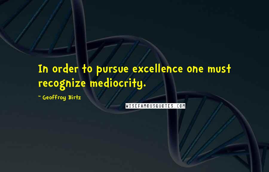 Geoffroy Birtz Quotes: In order to pursue excellence one must recognize mediocrity.