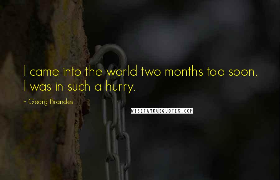 Georg Brandes Quotes: I came into the world two months too soon, I was in such a hurry.