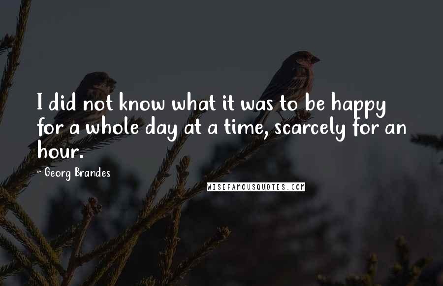 Georg Brandes Quotes: I did not know what it was to be happy for a whole day at a time, scarcely for an hour.