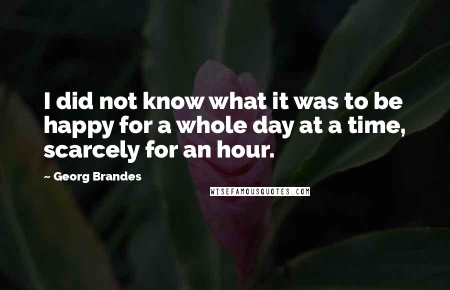 Georg Brandes Quotes: I did not know what it was to be happy for a whole day at a time, scarcely for an hour.