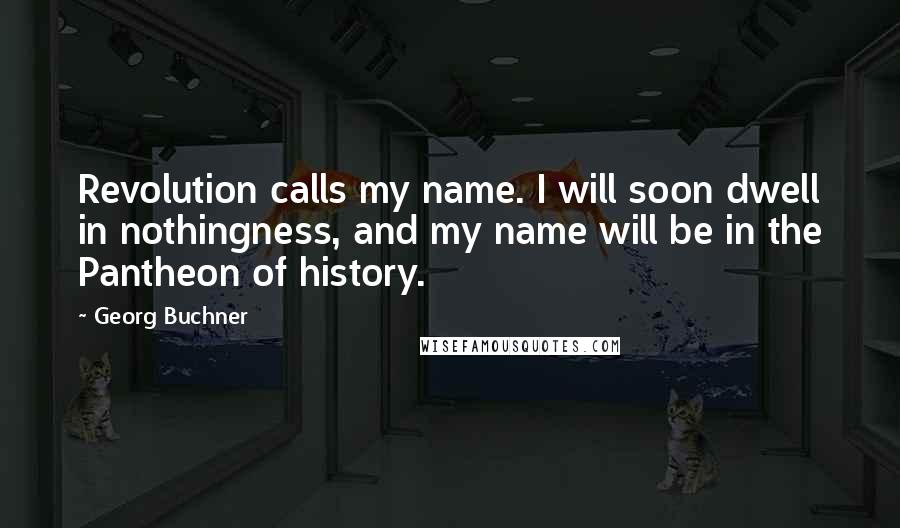 Georg Buchner Quotes: Revolution calls my name. I will soon dwell in nothingness, and my name will be in the Pantheon of history.