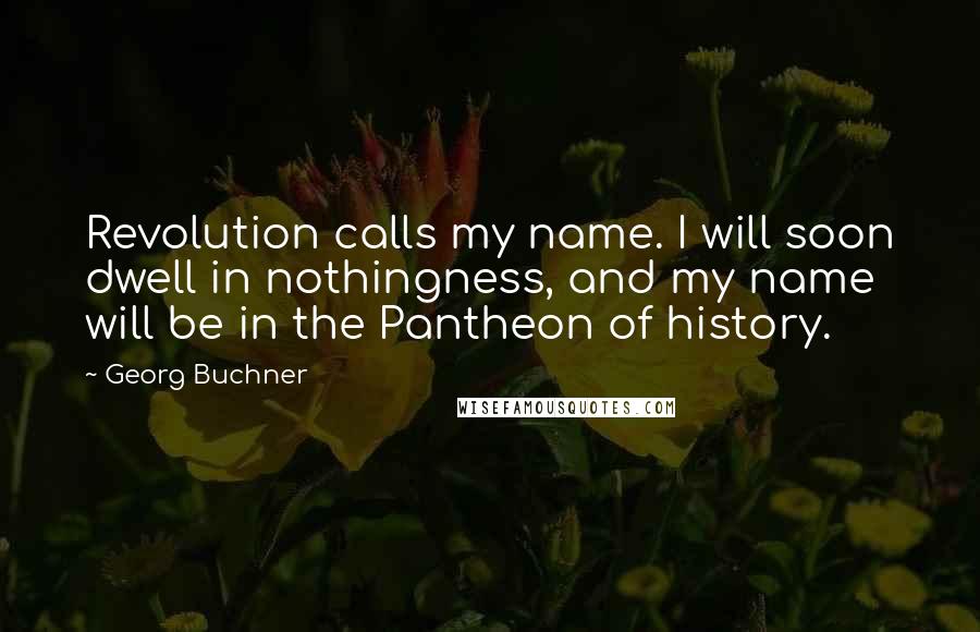 Georg Buchner Quotes: Revolution calls my name. I will soon dwell in nothingness, and my name will be in the Pantheon of history.