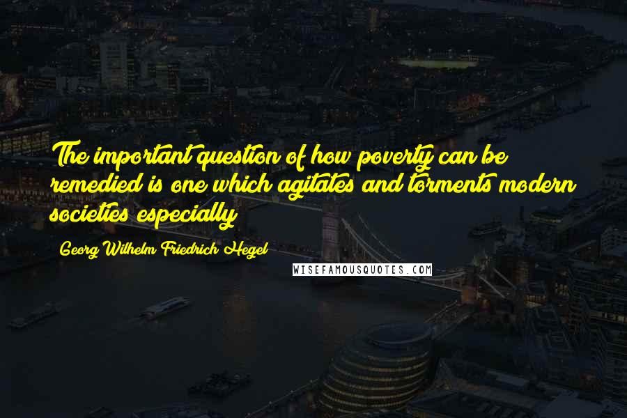 Georg Wilhelm Friedrich Hegel Quotes: The important question of how poverty can be remedied is one which agitates and torments modern societies especially