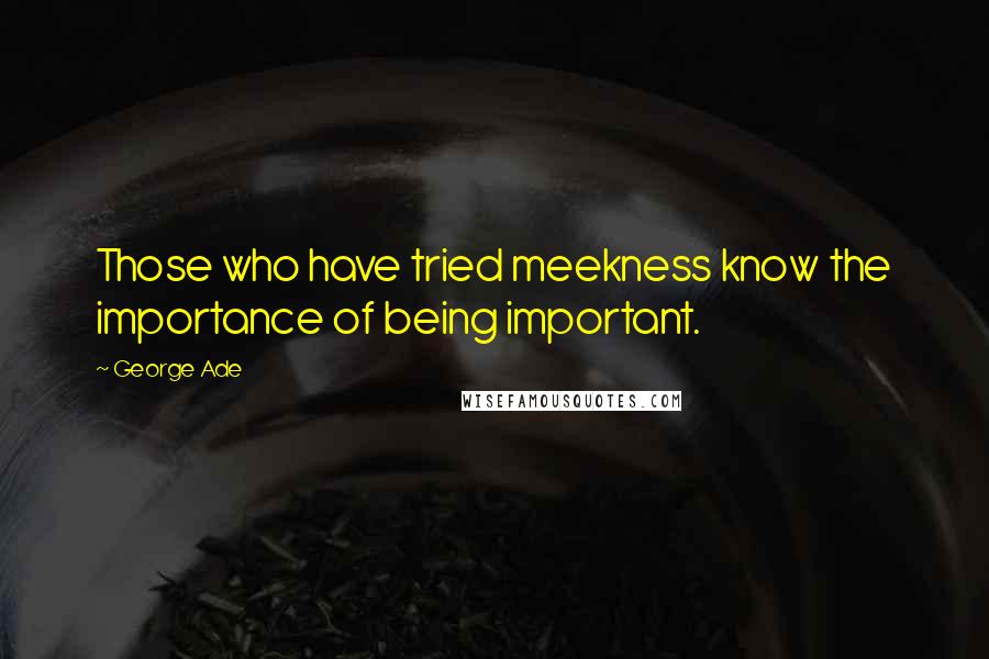 George Ade Quotes: Those who have tried meekness know the importance of being important.