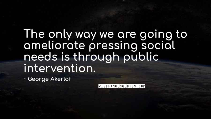 George Akerlof Quotes: The only way we are going to ameliorate pressing social needs is through public intervention.