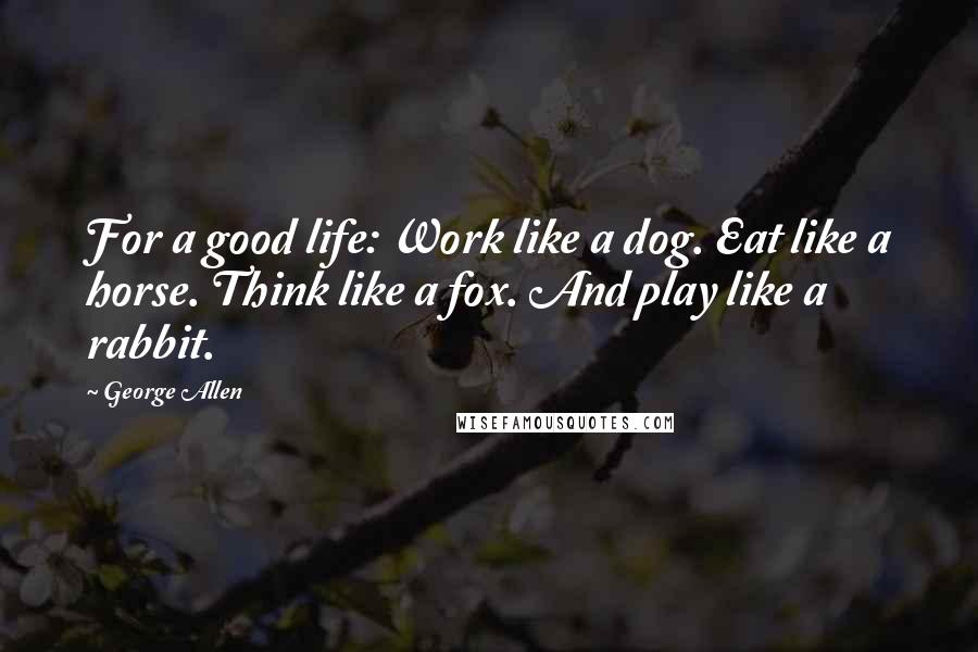 George Allen Quotes: For a good life: Work like a dog. Eat like a horse. Think like a fox. And play like a rabbit.