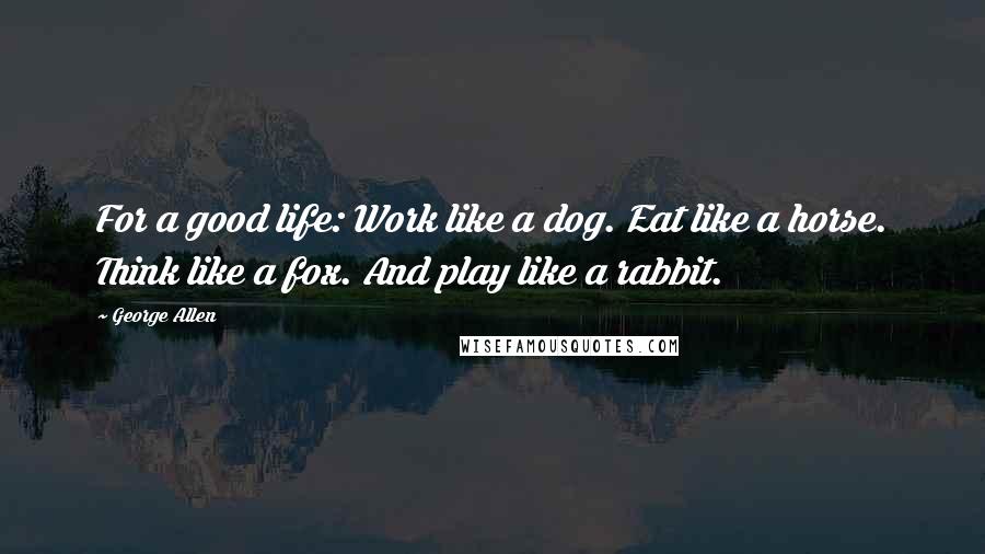 George Allen Quotes: For a good life: Work like a dog. Eat like a horse. Think like a fox. And play like a rabbit.