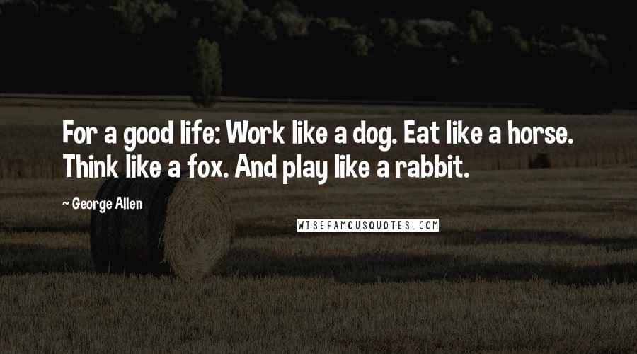 George Allen Quotes: For a good life: Work like a dog. Eat like a horse. Think like a fox. And play like a rabbit.