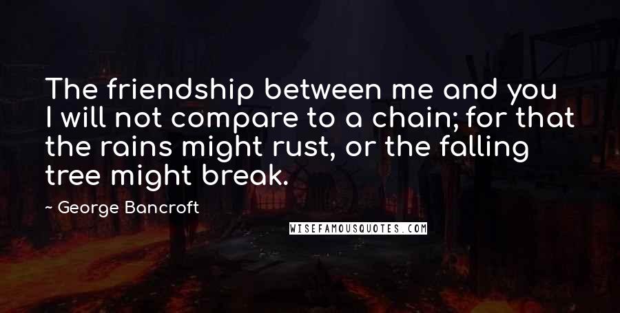 George Bancroft Quotes: The friendship between me and you I will not compare to a chain; for that the rains might rust, or the falling tree might break.