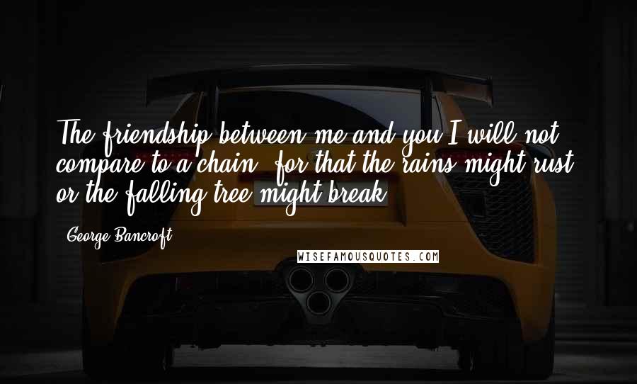 George Bancroft Quotes: The friendship between me and you I will not compare to a chain; for that the rains might rust, or the falling tree might break.