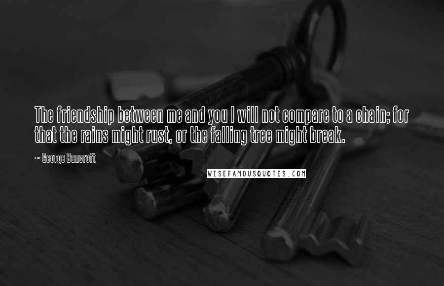 George Bancroft Quotes: The friendship between me and you I will not compare to a chain; for that the rains might rust, or the falling tree might break.