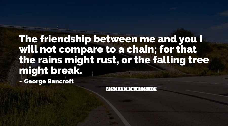 George Bancroft Quotes: The friendship between me and you I will not compare to a chain; for that the rains might rust, or the falling tree might break.