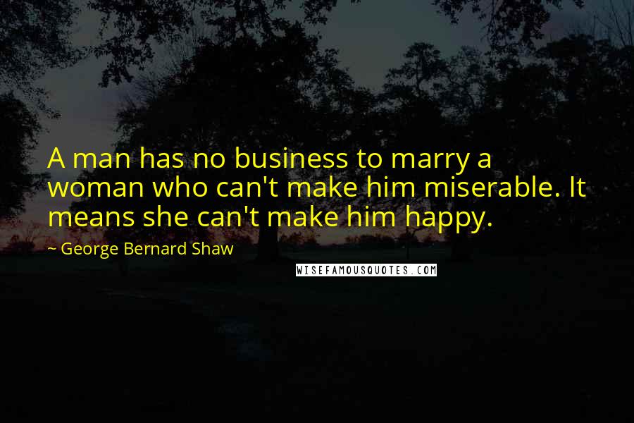 George Bernard Shaw Quotes: A man has no business to marry a woman who can't make him miserable. It means she can't make him happy.