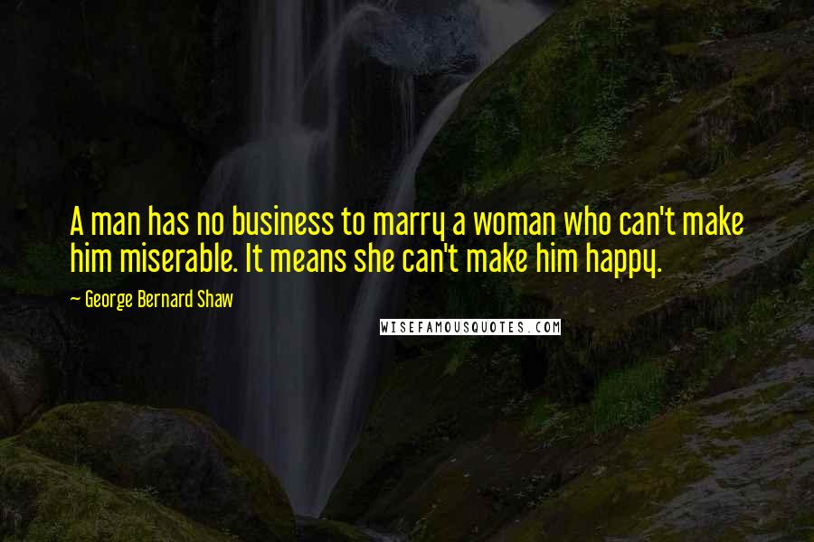 George Bernard Shaw Quotes: A man has no business to marry a woman who can't make him miserable. It means she can't make him happy.