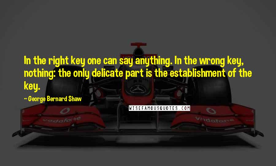 George Bernard Shaw Quotes: In the right key one can say anything. In the wrong key, nothing: the only delicate part is the establishment of the key.