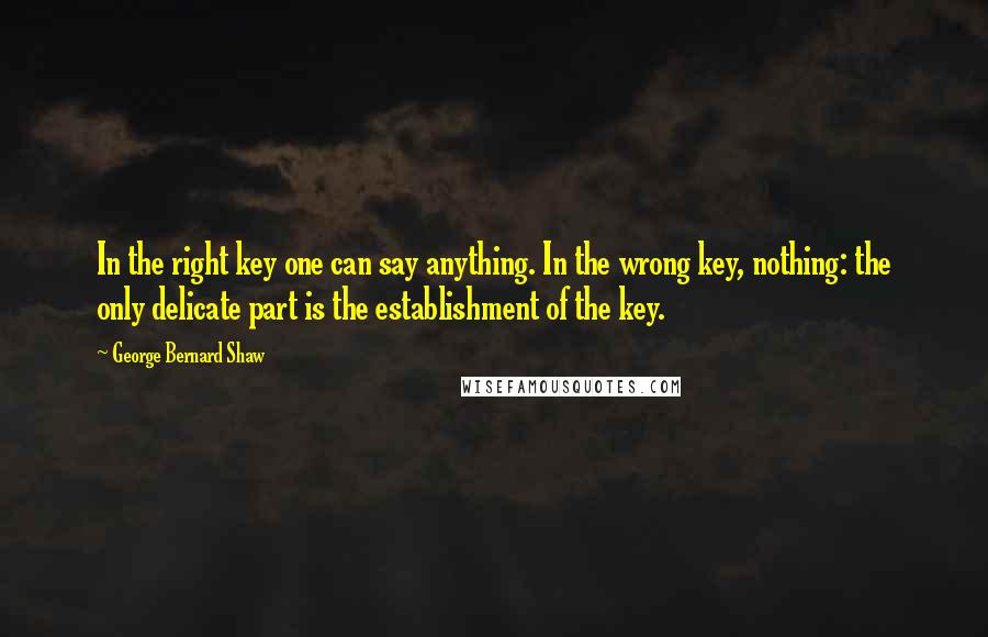 George Bernard Shaw Quotes: In the right key one can say anything. In the wrong key, nothing: the only delicate part is the establishment of the key.