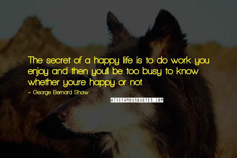 George Bernard Shaw Quotes: The secret of a happy life is to do work you enjoy and then you'll be too busy to know whether you're happy or not.