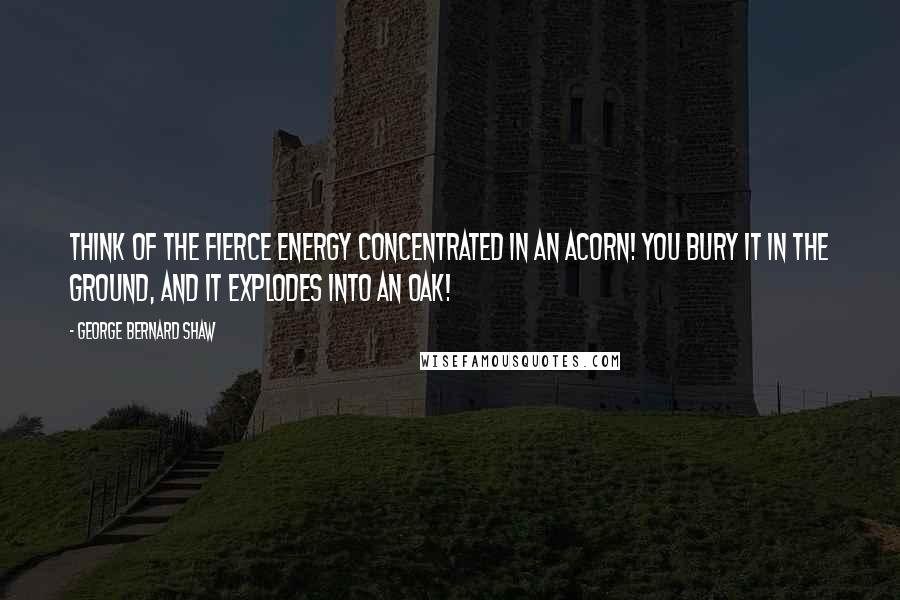 George Bernard Shaw Quotes: Think of the fierce energy concentrated in an acorn! You bury it in the ground, and it explodes into an oak!