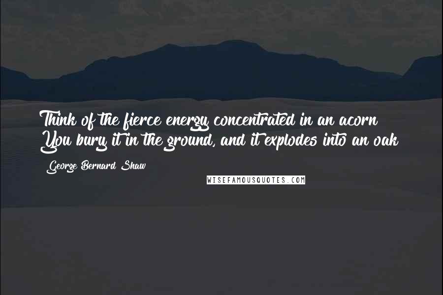 George Bernard Shaw Quotes: Think of the fierce energy concentrated in an acorn! You bury it in the ground, and it explodes into an oak!