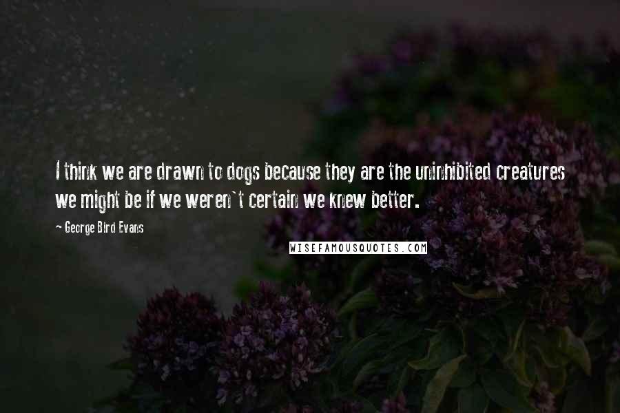 George Bird Evans Quotes: I think we are drawn to dogs because they are the uninhibited creatures we might be if we weren't certain we knew better.
