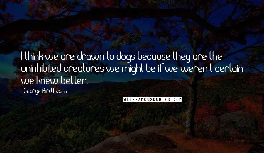 George Bird Evans Quotes: I think we are drawn to dogs because they are the uninhibited creatures we might be if we weren't certain we knew better.