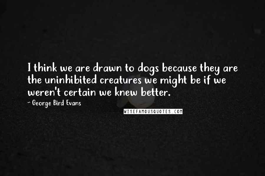 George Bird Evans Quotes: I think we are drawn to dogs because they are the uninhibited creatures we might be if we weren't certain we knew better.