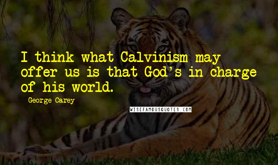 George Carey Quotes: I think what Calvinism may offer us is that God's in charge of his world.