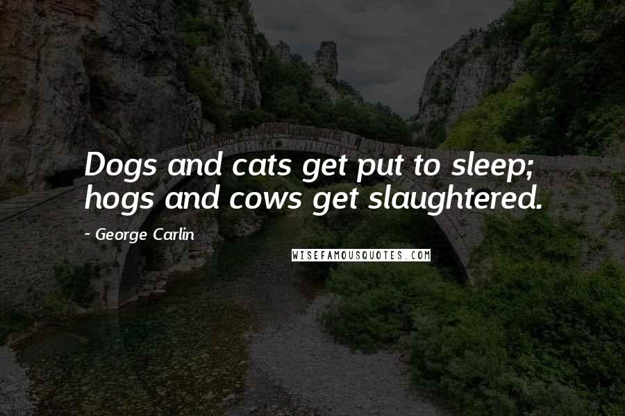 George Carlin Quotes: Dogs and cats get put to sleep; hogs and cows get slaughtered.