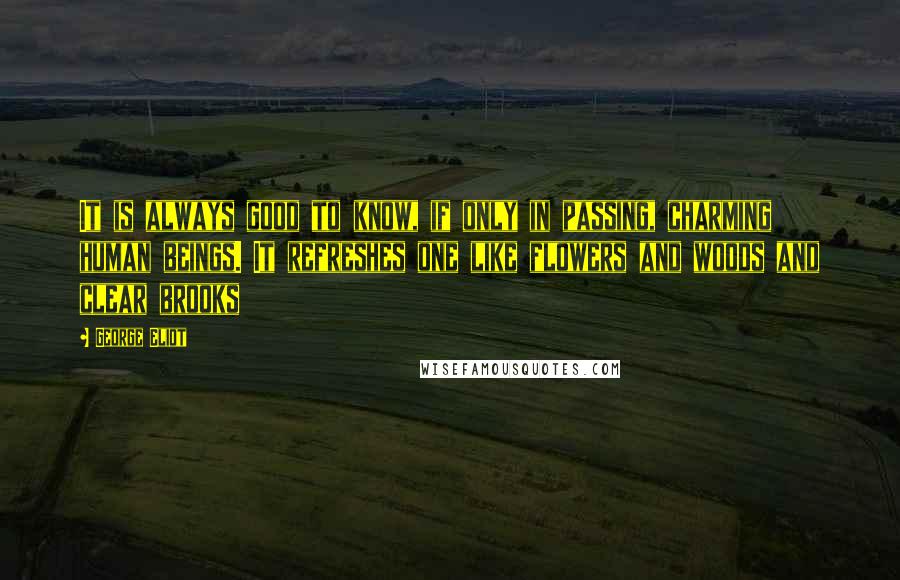 George Eliot Quotes: It is always good to know, if only in passing, charming human beings. It refreshes one like flowers and woods and clear brooks