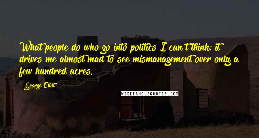 George Eliot Quotes: What people do who go into politics I can't think; it drives me almost mad to see mismanagement over only a few hundred acres.