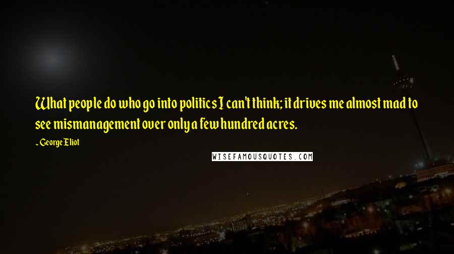 George Eliot Quotes: What people do who go into politics I can't think; it drives me almost mad to see mismanagement over only a few hundred acres.