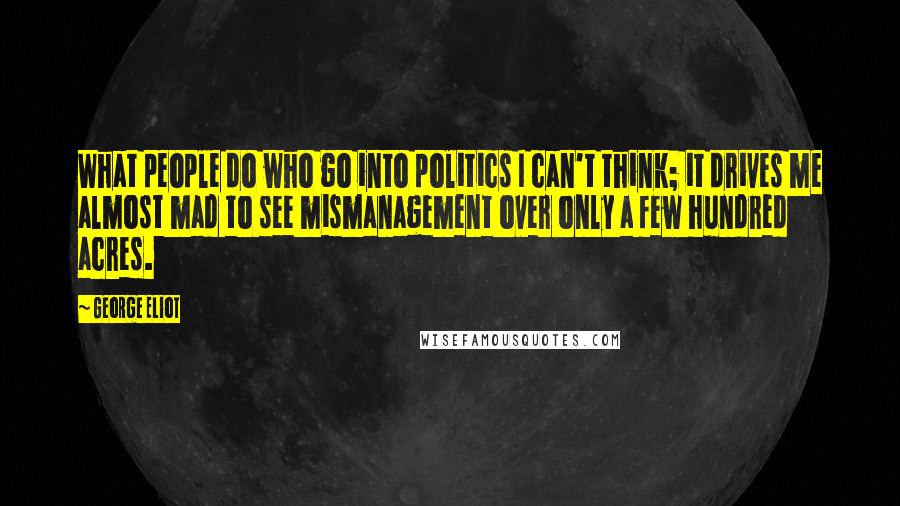 George Eliot Quotes: What people do who go into politics I can't think; it drives me almost mad to see mismanagement over only a few hundred acres.