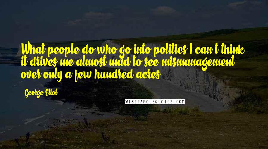 George Eliot Quotes: What people do who go into politics I can't think; it drives me almost mad to see mismanagement over only a few hundred acres.