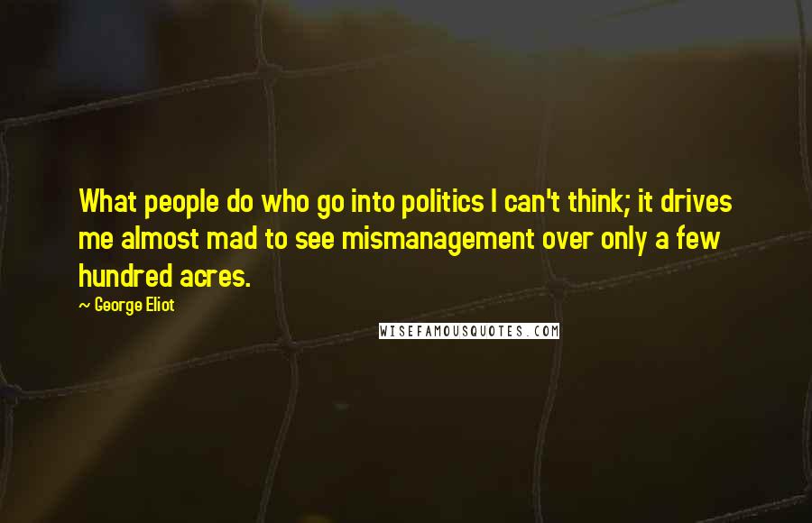 George Eliot Quotes: What people do who go into politics I can't think; it drives me almost mad to see mismanagement over only a few hundred acres.