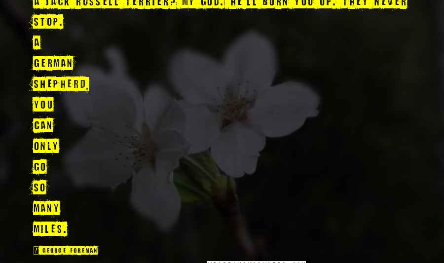 George Foreman Quotes: A Jack Russell terrier? My god. He'll burn you up. They never stop. A German shepherd, you can only go so many miles.