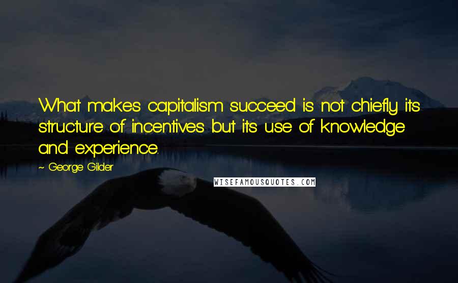 George Gilder Quotes: What makes capitalism succeed is not chiefly its structure of incentives but its use of knowledge and experience.